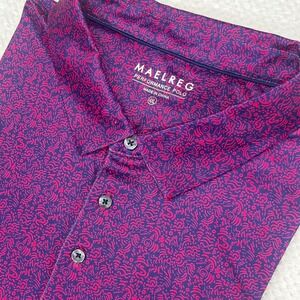 MAELREG Mens 4XL Performance Polo Shirt Navy Pink‎ Abstract Print Short Sleeve